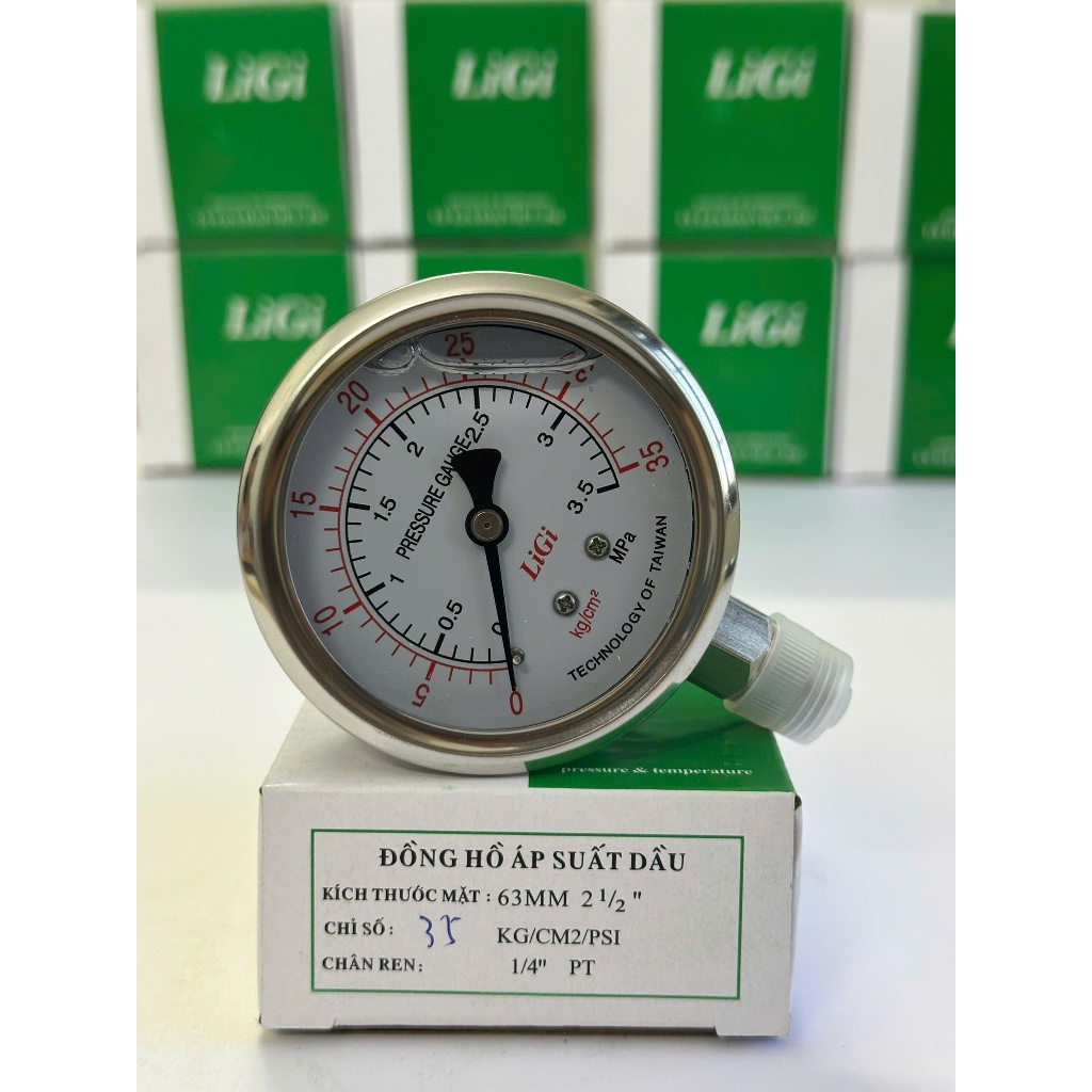 Đồng hồ đo áp suất vành phi 63 có dầu dải đo 0-15 kg/cm2, 0-35 kg/cm2,