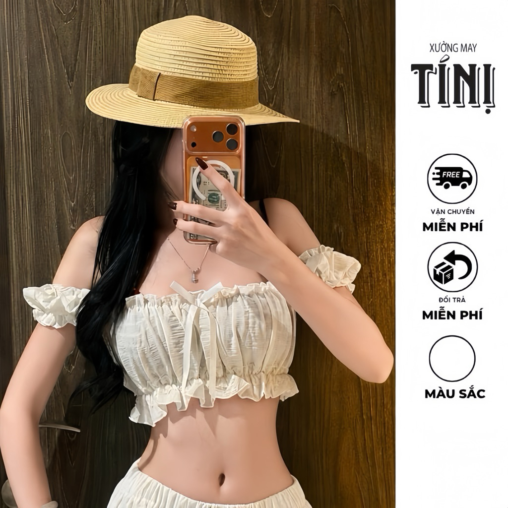 Xuongmaytini - Áo Trễ vai Croptop và Chân váy dài Tí Nị vải xốp Mỏng đi biển | BigBuy360 - bigbuy360.vn