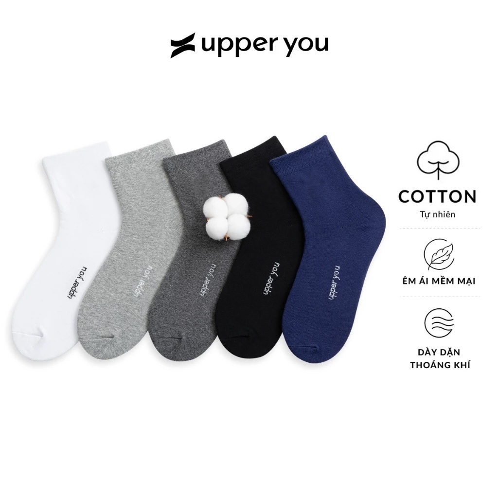 Tất Vớ Cotton Nam UPPER YOU Cổ Trung Êm Ái Dày Dặn Thoáng Khí Khử Mùi - BSM3001