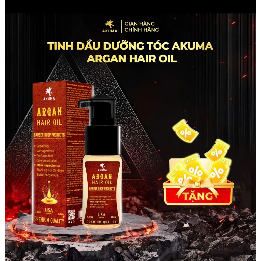 Tinh dầu dưỡng tóc Akuma Argan Hair Oil | Dưỡng tóc nam dành cho mái tóc khô xơ chẻ ngọn