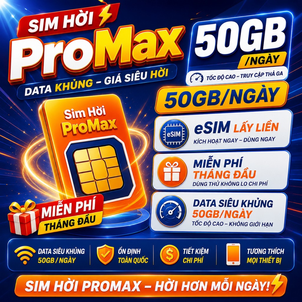 Sim 4G 50GB/Ngày Vietnamobile – Hời ProMax – 30 Phút Ngoại Mạng, eSIM Lấy Liền