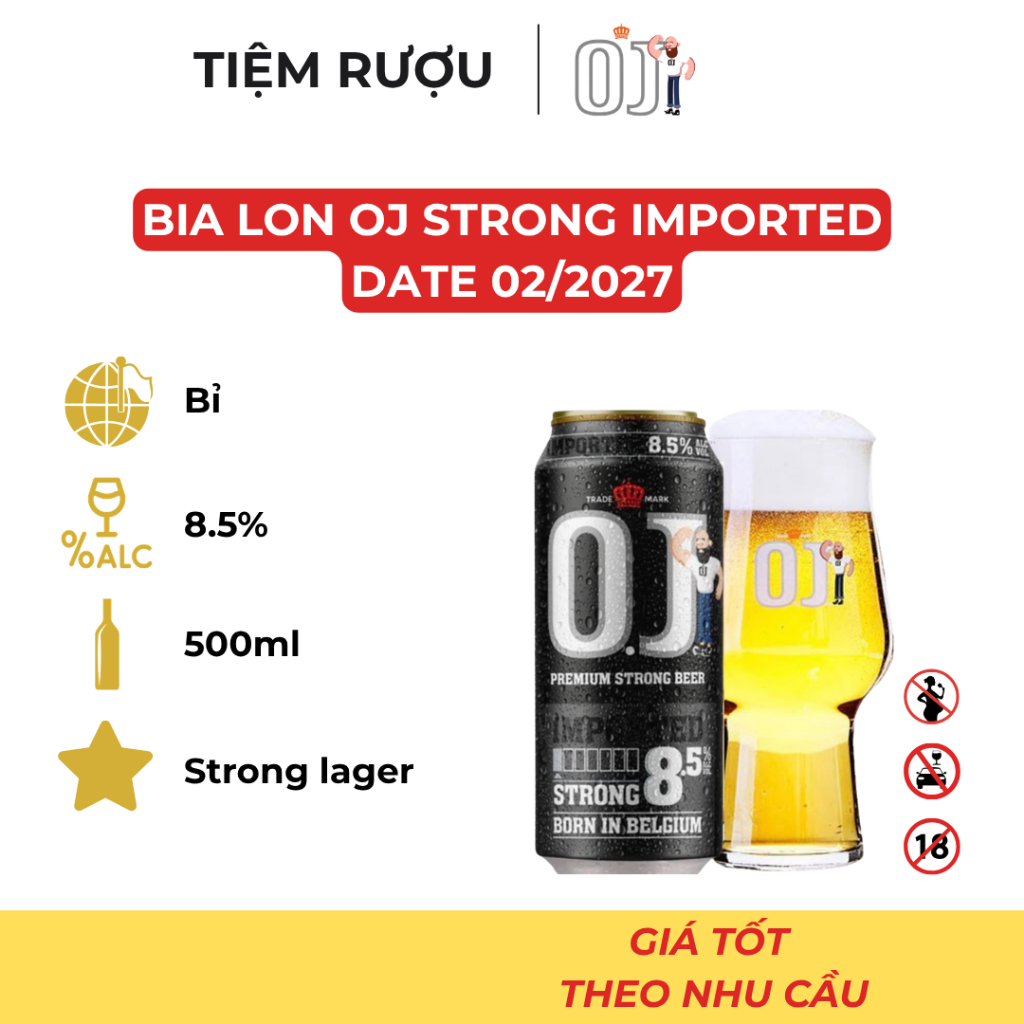 Bia OJ Strong Imported Nồng Độ 8.5%, Lon 500ml, Date 02/2027 - Hương Vị Đậm Đà Của Lon Bia Bỉ