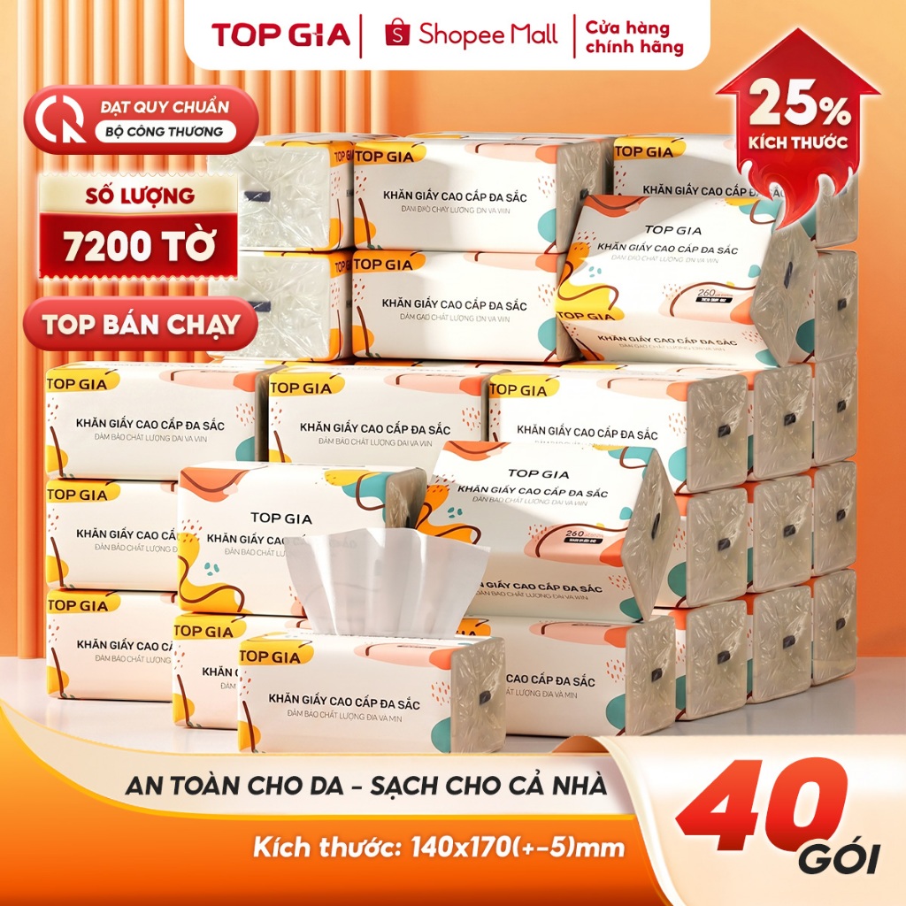 [GIÁ RẺ MÔI NGÀY - KHĂN GIẤY LỚN] Giấy ăn đa sắc Topgia 240 tờ 4 lớp dập vân 4D mềm mịn, thấm hút