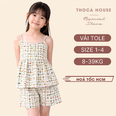 Đồ bộ bé gái vải tole hai dây đùi hoa nhí 8-39kg THOCA HOUSE đồ ngủ, mặc nhà xinh xắn dễ thương