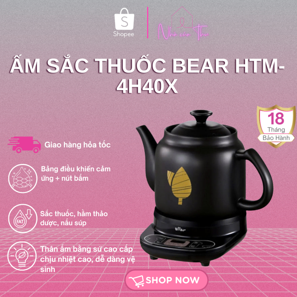 Ấm sắc thuốc Bear HTM-4H40X - Hàng Chính Hãng - Bảo Hành 18 Tháng