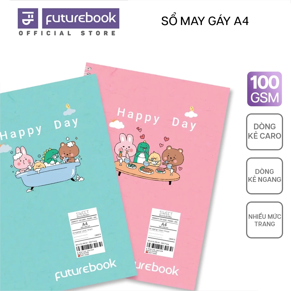 Sổ Caro/Kẻ Ngang - Vở May Chỉ A4 120/140/200 trang 80/100gsm FUTUREBOOK