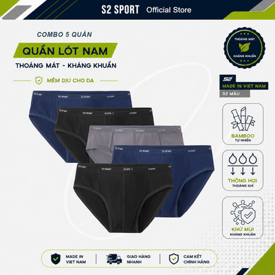 COMBO 5 Quần lót nam S2 SPORT cạp nhỏ sợi tre bamboo cao cấp kháng khuẩn cho người béo - SBF02.CB5