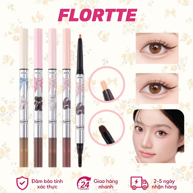 [FLORTTE] bút kẻ bọng mắt Bút kẻ mắt Hai đầu bút tạo khối phấn bắt sáng bút bóng