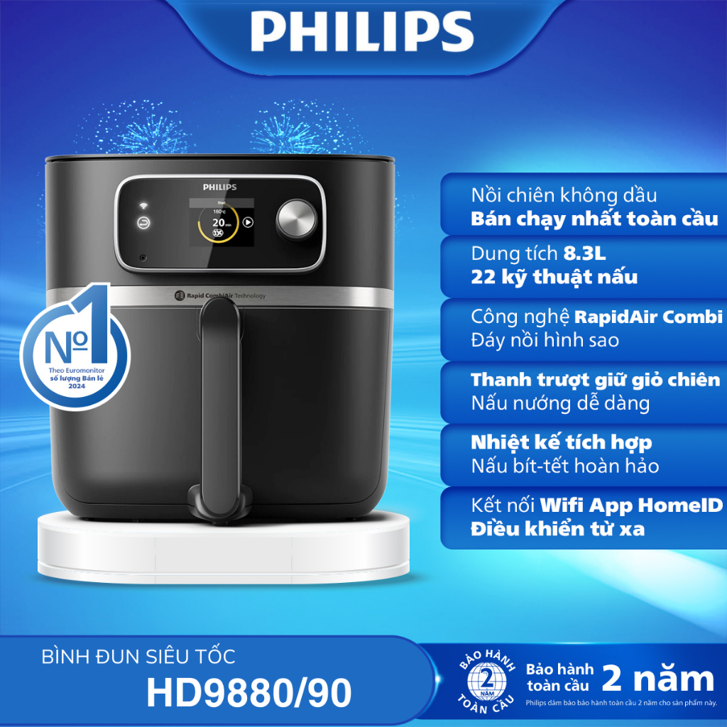 Nồi chiên không dầu Philips HD9880/90 8.3 lít - Hàng chính hãng - Bảo hành 24 tháng