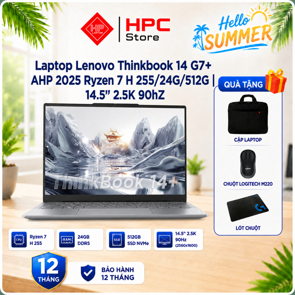 Laptop Lenovo Thinkbook 14 G7+ AHP 2025 Ryzen 7 H 255/24G/512G | 14.5" 2.5K 90hZ - New Full Vat Bảo 