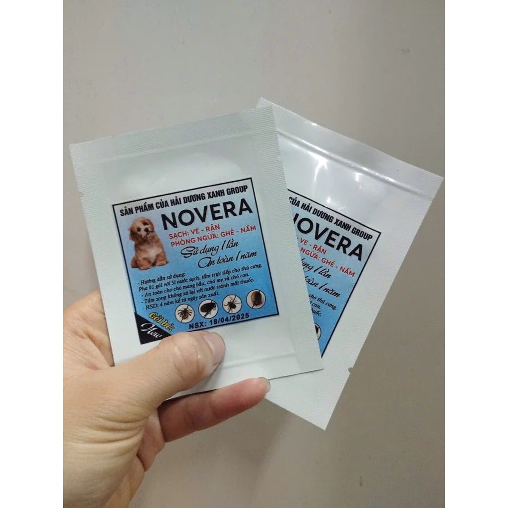 Noveran+ 2  Gói Tắm làm sạch lông Ve Rận Bọ Chét Cho Chó Mèo