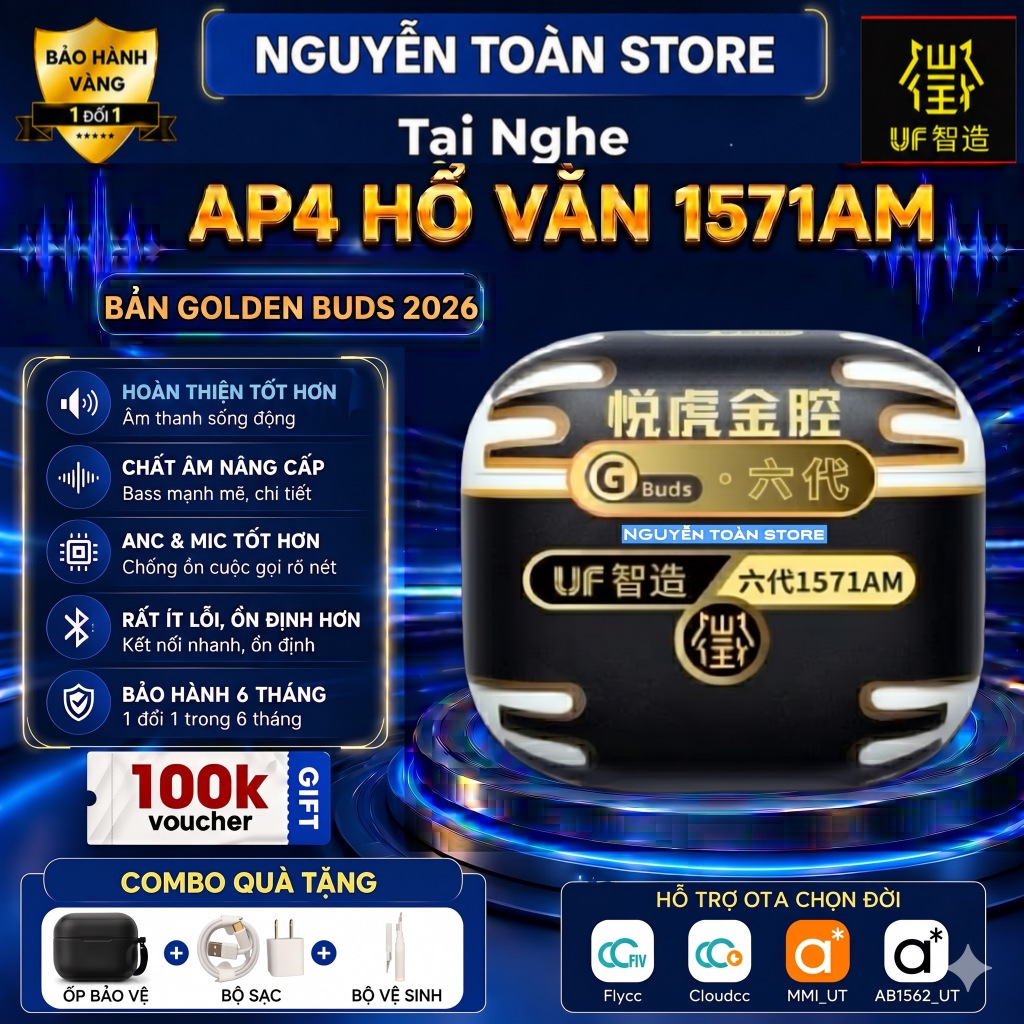 Tai Nghe Hổ Vằn AP4 1571AM, Bản GOlDEN BUDS 2026, Bluetooth 5.4, Chống Ồn Chủ Động 45db, Âm Thanh Kh