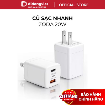 Củ Sạc Nhanh 20W Zoda - Thiết Kế Nhỏ Gọn, Chuẩn Sạc Nhanh PD, An Toàn Bền Bỉ - Hàng Chính Hãng