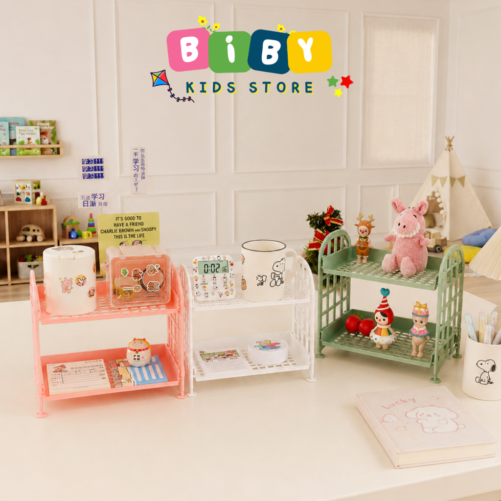 KỆ NHỰA MINI 2 Tầng BIBY Để Bàn Học Nhỏ Gọn Tiện Lợi, Giá Nhựa Đựng Đồ Để Bàn