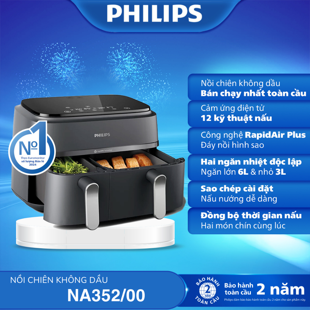 Hỏa tốc Hà Nội - Nồi chiên không dầu 2 ngăn Philips 9 lít NA352/00