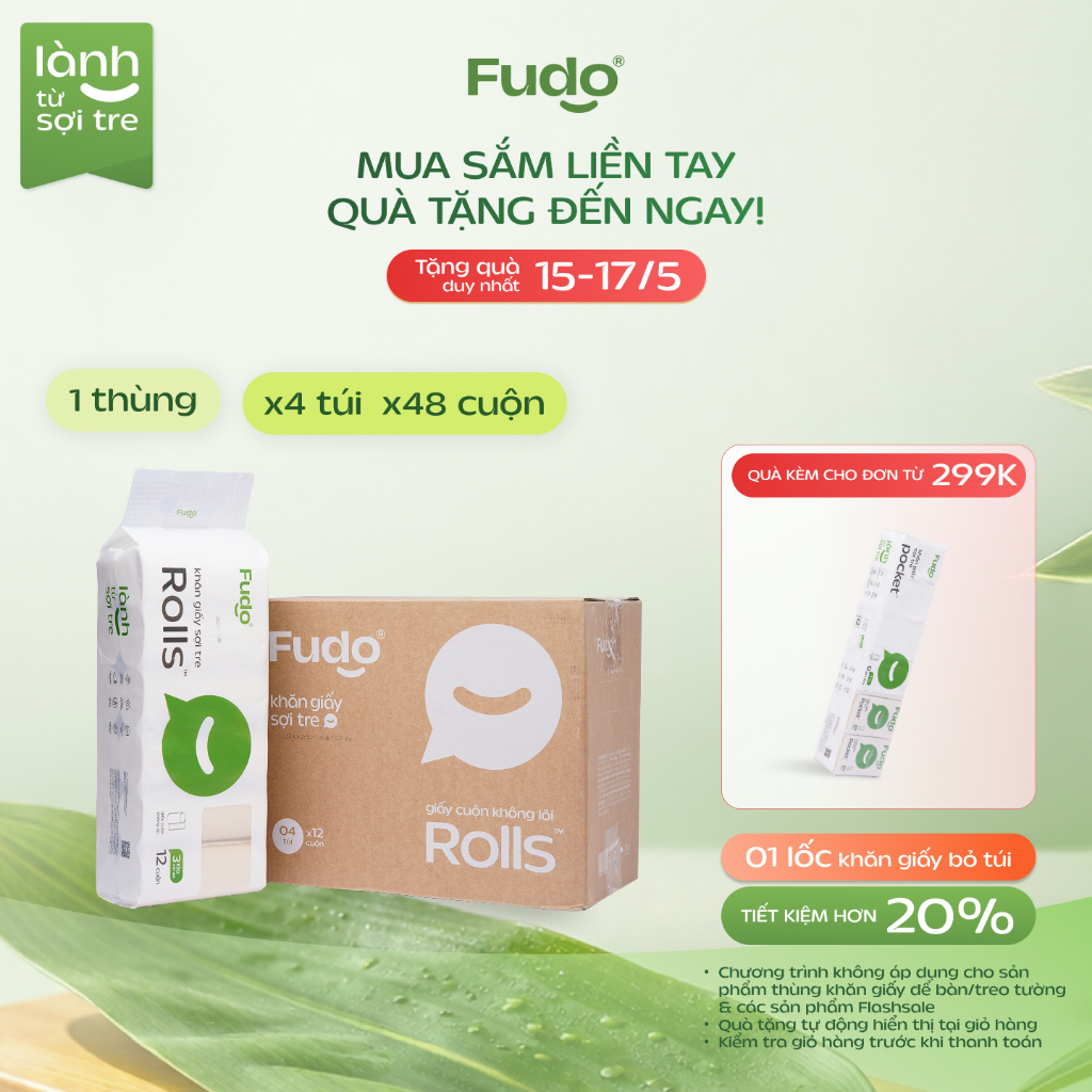 Thùng Giấy Cuộn Không Lõi Fudo 4 Túi x 48 Cuộn - TissueRolls