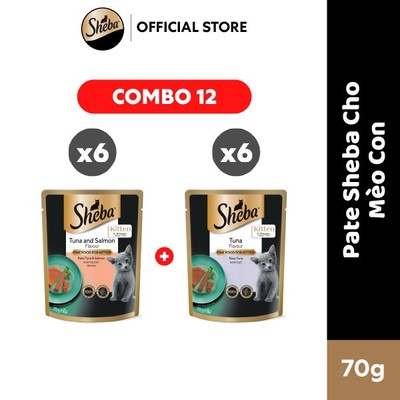 SHEBA Pate Cho Mèo Con Vị Cá Ngừ & Cá Hồi/ Cá Ngừ 70g – 12 gói