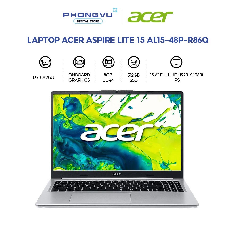 Laptop Acer Aspire Lite 15 AL15-48P-R86Q (Ryzen 7 5825U/ 8GB/ 512GB/ Windows 11 Home SL) - Bảo hành 