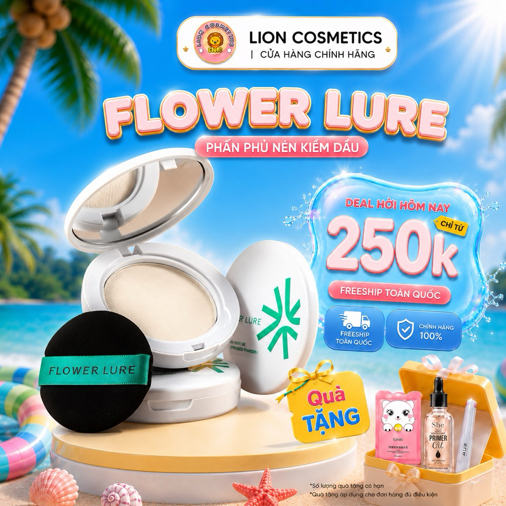 (HOẢ TỐC)[FLOWER LURE] Phấn Phủ Kiểm Soát Dầu Flower Lure Lâu Trôi Kiềm Dầu Chống Nước Làm Sáng Và Đ