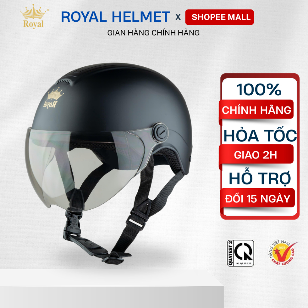 Mũ Bảo Hiểm Royal Nửa Đầu Chính Hãng M103K  Có Kính Chắn Gió Cho Nam Nữ, Mũ Bảo Hiểm 1/2 Royal Nam N