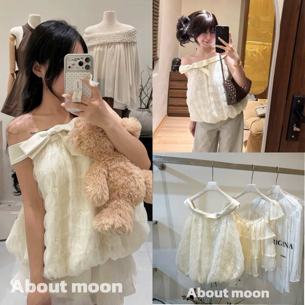 𝐀𝐛𝐨𝐮𝐭 𝐦𝐨𝐨𝐧| ÁO TRỄ VAI ĐÍNH NƠ PHỐI REN LAYER