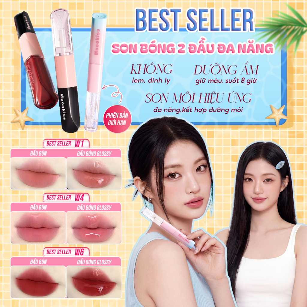 Son môi hai đầu Mooekiss thiết kế hai đầu, đa năng, mờ và bóng W1 3.1g và 1.5g | BigBuy360 - bigbuy360.vn