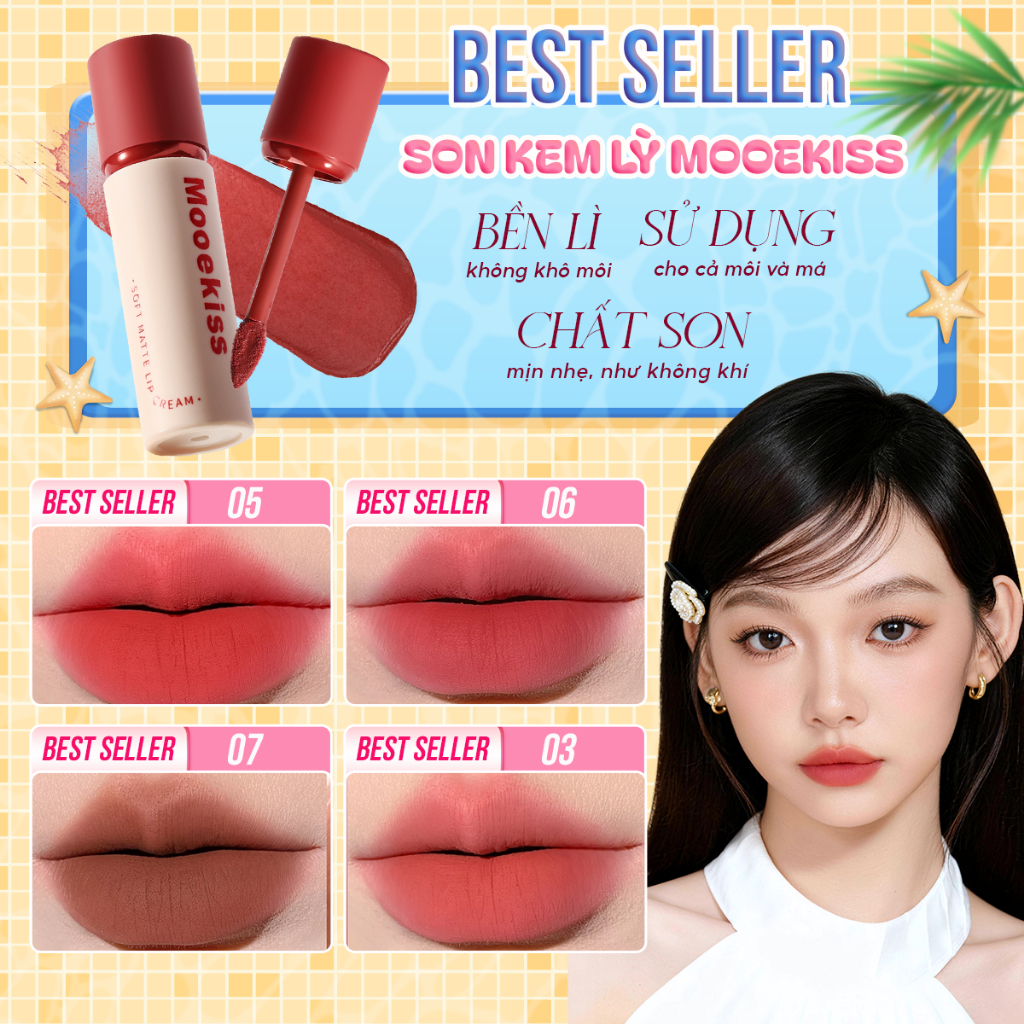 [KOC] Combo 2 Son lì môi Mooekiss màu lì không khô không dính bảng màu hợp nhiều phong cách Red 3gx2 | BigBuy360 - bigbuy360.vn