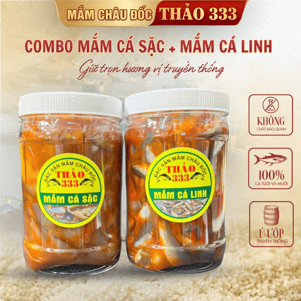 [ Combo 2 hũ ] 1kg Mắm Cá Linh + 1kg Mắm Cá Sặc - Dùng để nấu lẩu mắm , mắm kho , chưng thịt hột vịt