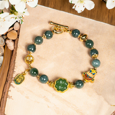 Vòng Tay Lam Ngọc Type A Mix Charm Thần Tài Nhỏ Lắc Tay Đá Phong Thủy - Ngọc Trai Trường Thịnh
