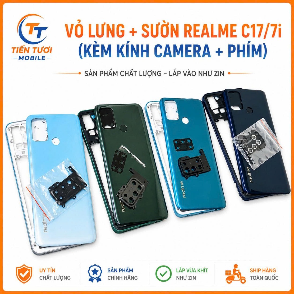 Vỏ Lưng + viền Realme C17/7i (Kèm kính Camera + Phím)