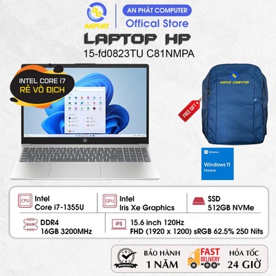 Laptop HP 15-fd0823TU C81NMPA, Core i7-1355U, 16GB RAM, 512GB SSD, 15.6 FHD, Win 11