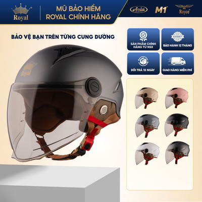 Mũ Bảo Hiểm Nửa Đầu 1/2 Royal M568k Có Kính Che Mặt, Size L XL Phù Hợp Nam Nữ Đi Xe Máy, Bh 12T