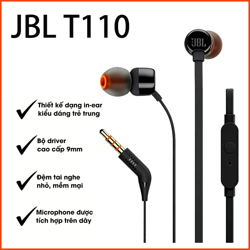 Tai nghe âm thanh nổi JBL T110 có cáp cho thể thao âm nhạc