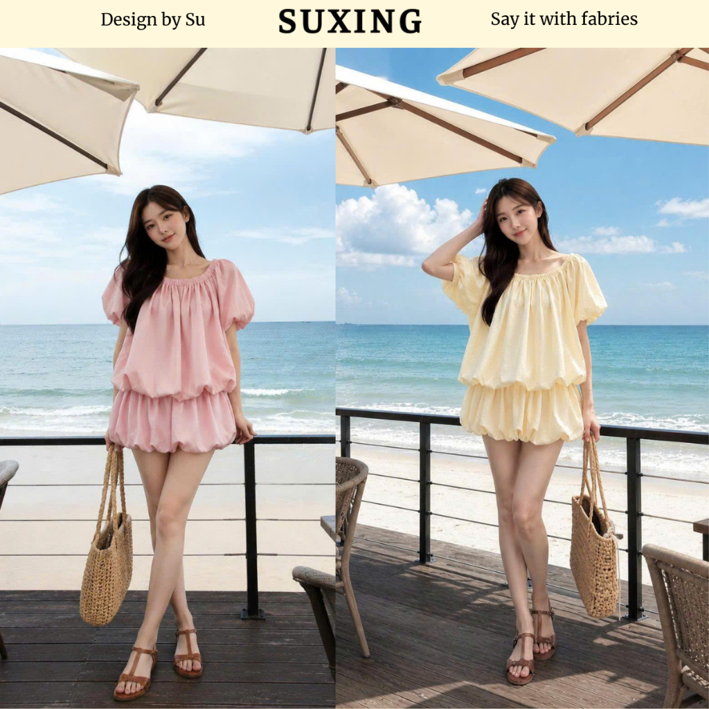 Set Áo Babydoll Bí Phồng Mix Quần Váy Bí Dễ Thương - Suxing