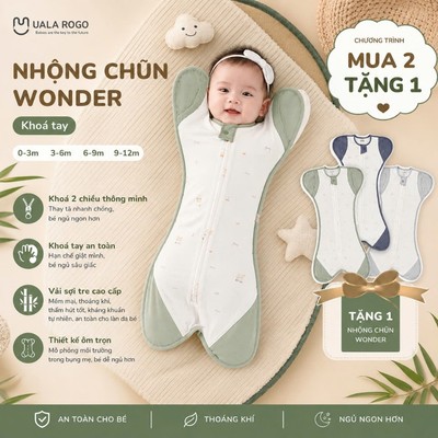 [MUA2TẶNG1]Nhộng chũn cho bé chống giật mình Ualarogo Wonder khóa 2 chiều cúc cổ và tay khoá chân vải Bamboo 2398