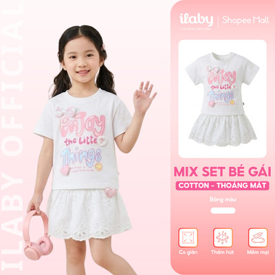 [ILABY 10-40kg] Mix set bộ hè bé gái, áo thun cotton co giãn và chân váy xòe [3869+3691]