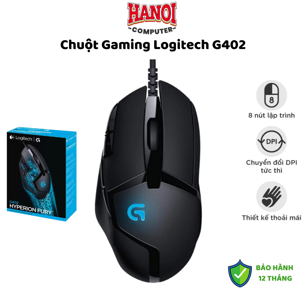 Chuột Gaming Logiteck G402 Hyperion Fury - Logitech G402 - Cảm biến Fusion 500 IPS, 4000 DPI, 8 Nút 