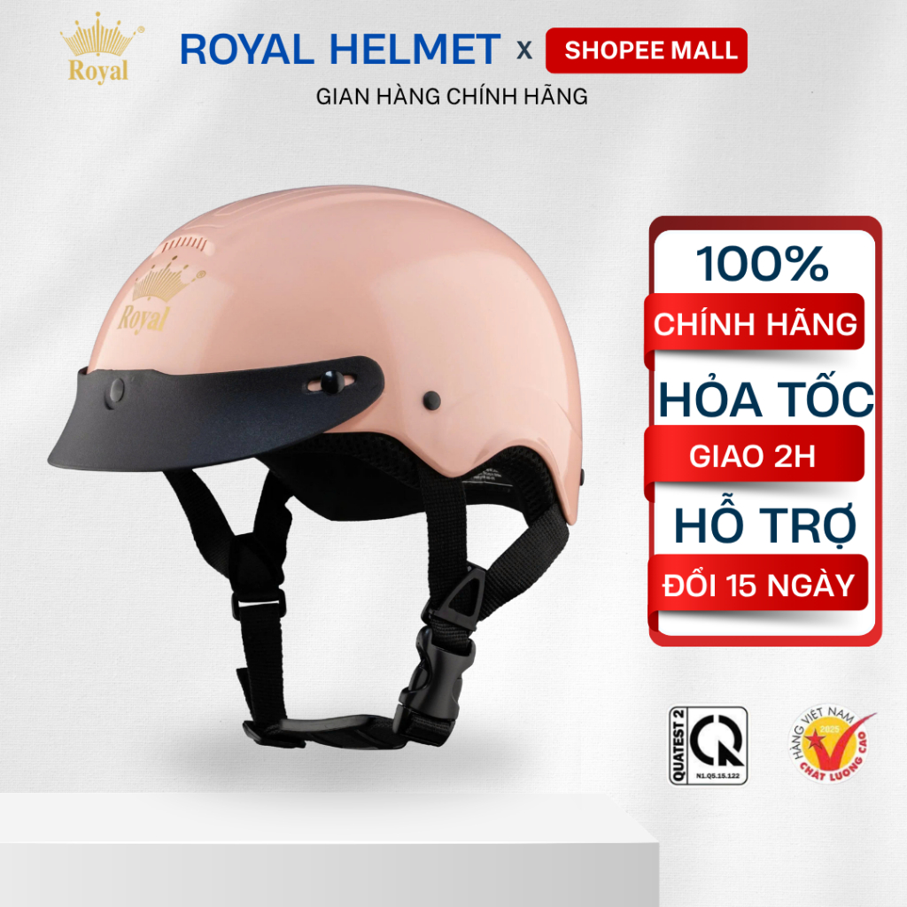 Mũ bảo hiểm Royal Nửa Đầu M103 chính hãng nam nữ bảo hành 12 Tháng, Mũ bảo hiểm nửa đầu Royal Lưỡi T