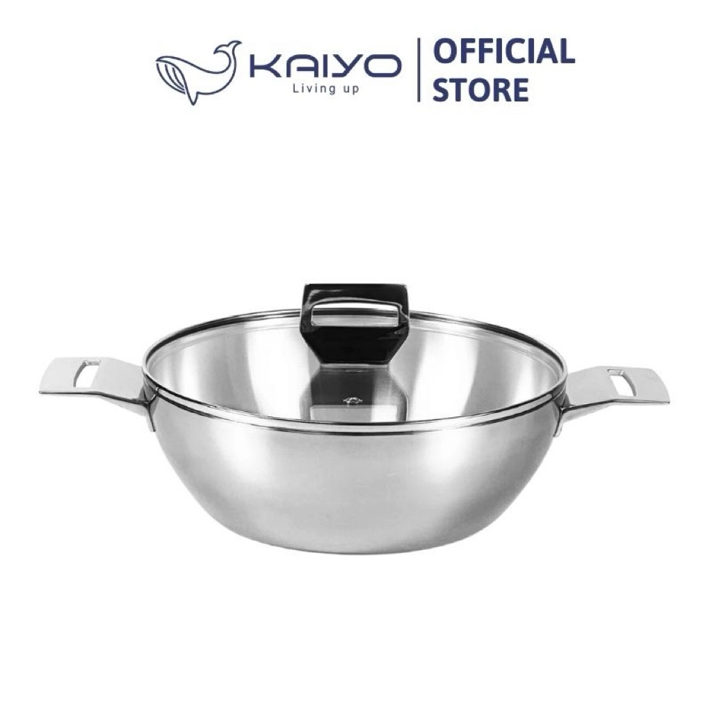 Chảo inox 3 lớp đáy liền sâu lòng Tri-Ply Kaiyo 2 tay cầm, size 24cm [mã KDW-3611]