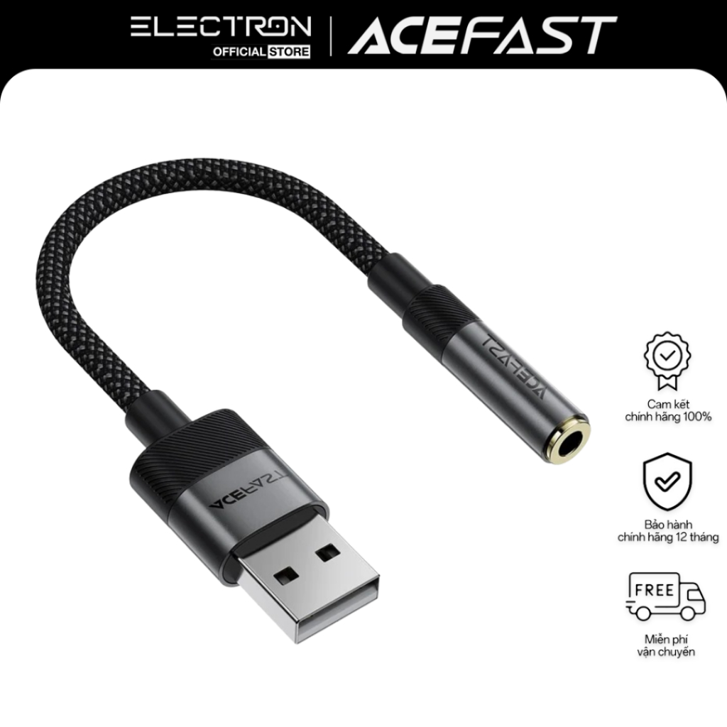 Bộ Chuyển Đổi Âm Thanh ACEFAST J13 USB-A Sang Jack 3.5mm Hi-Fi, Adapter Audio DAC Hỗ Trợ Mic, Âm Tha
