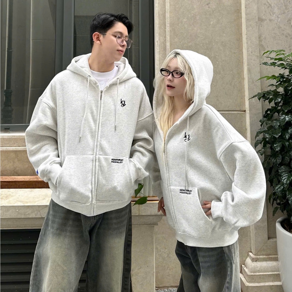 Áo Khoác Hoodie Zip Nỉ Cotton Thêu Nổi NQ30 AM Form Boxy Nam Nữ Unisex | BigBuy360 - bigbuy360.vn