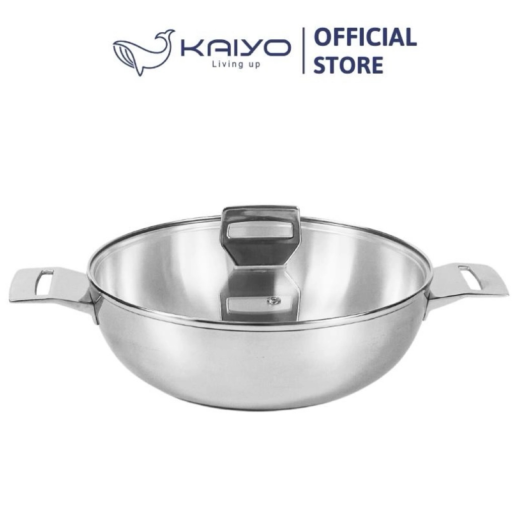 Chảo inox 3 lớp đáy liền sâu lòng Tri-Ply Kaiyo 2 tay cầm, size 26cm [mã KDW-3628]