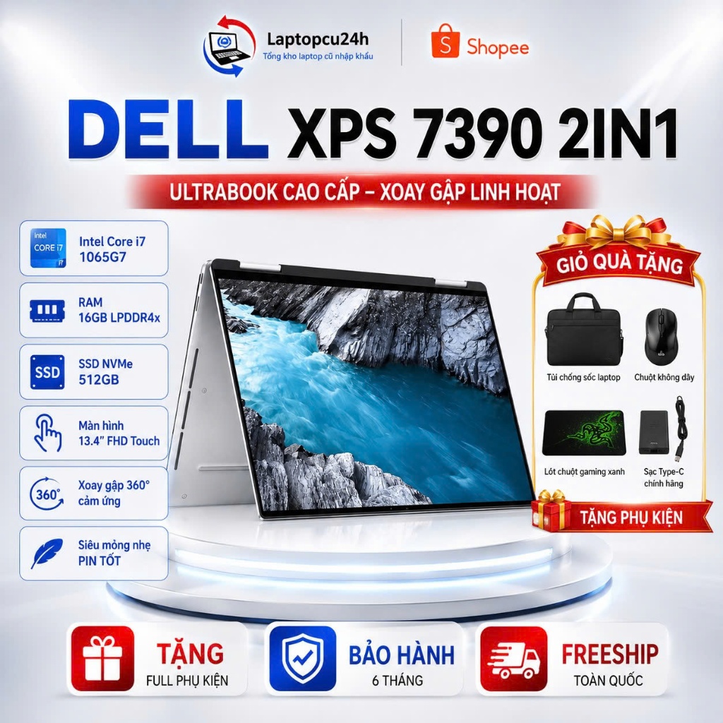 Dell XPS 7390 2in1 Core i7-1065G7 Ram 16G Cao Cấp New hơn 60tr