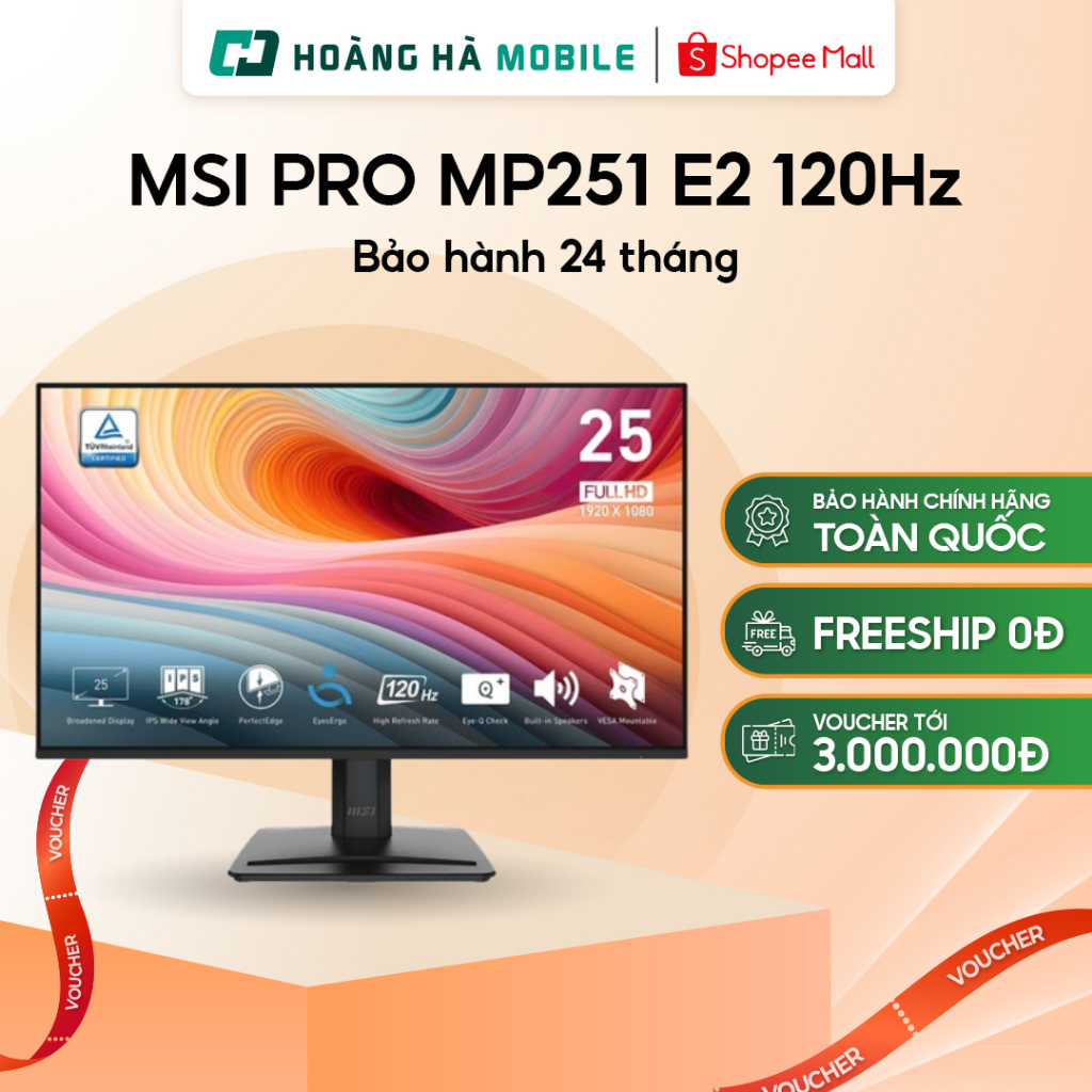 (Mua Nhiều Giảm Nhiều) Màn hình MSI PRO MP251 E2 (24.5 inch/FHD/IPS/120Hz/1ms/Loa) - Chính hãng