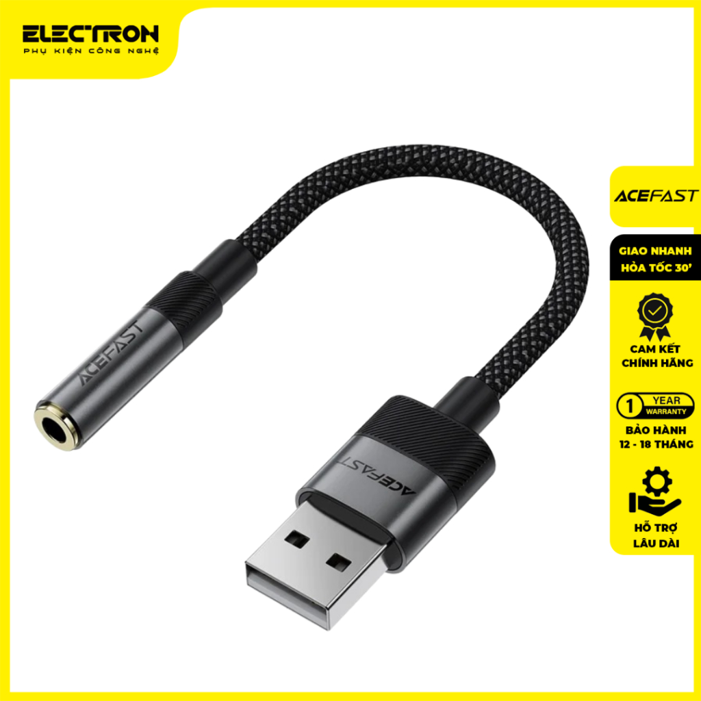 Cáp Chuyển Đổi Âm Thanh ACEFAST J13 USB-A Sang 3.5mm Hỗ Trợ Mic, Audio DAC Hi-Fi, Độ Trễ Thấp, Plug 