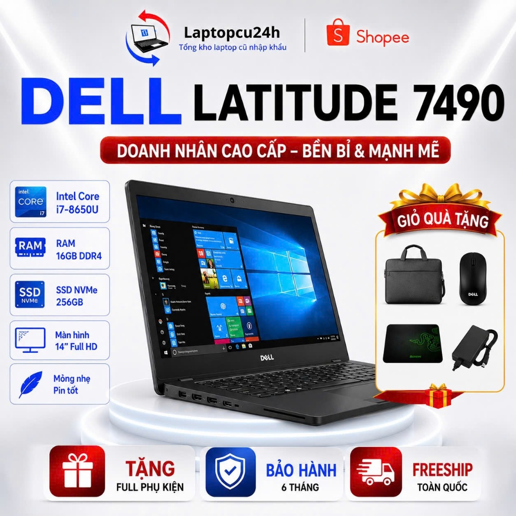 Laptop Dell Latitude 7490 Core i7-Gen 8 Ram 16G SSD 256 Màn Full HD Đẹp 99% Bất Chấp Giá Zin mỹ