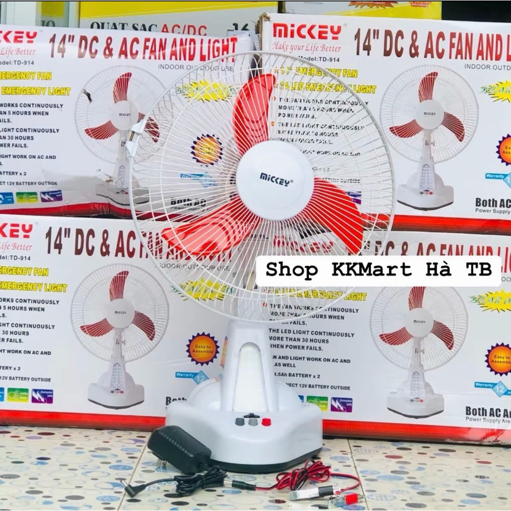 Quạt sạc tích điện Mickey TD914 - 2 bình ắc quy khô