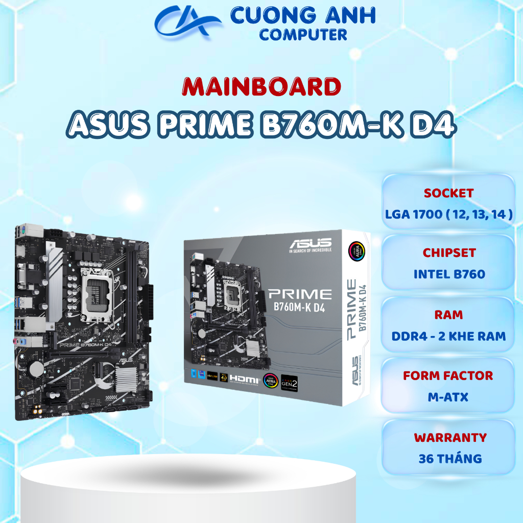 Mainboard ASUS PRIME B760M-K D4. Hàng mới chính hãng