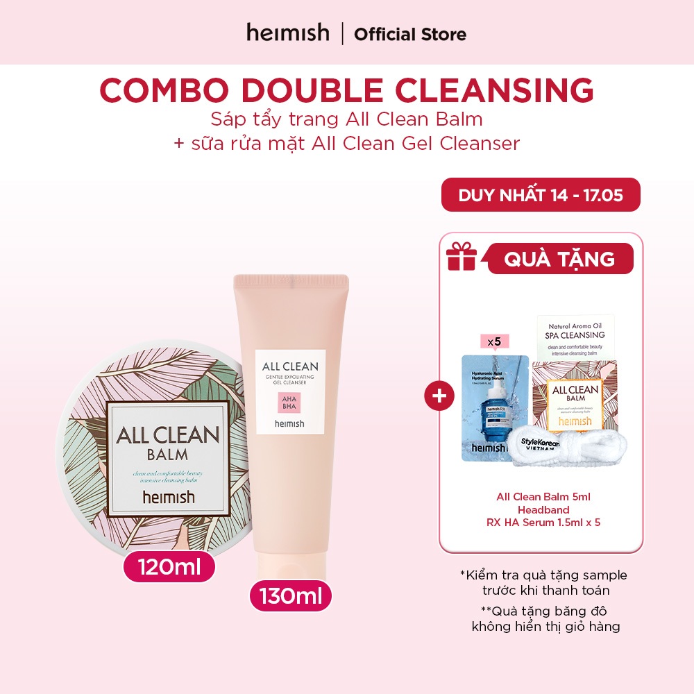 Combo Bộ đôi Double Cleansing heimish -  Sáp tẩy trang All Clean Balm và sữa rửa mặt All Clean Gel C