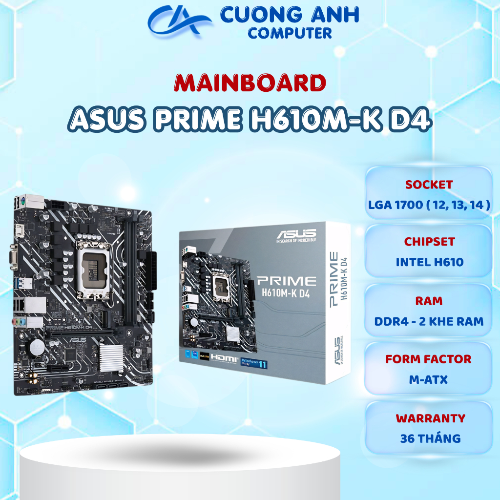 Mainboard ASUS PRIME H610M-K D4. Hàng mới chính hãng
